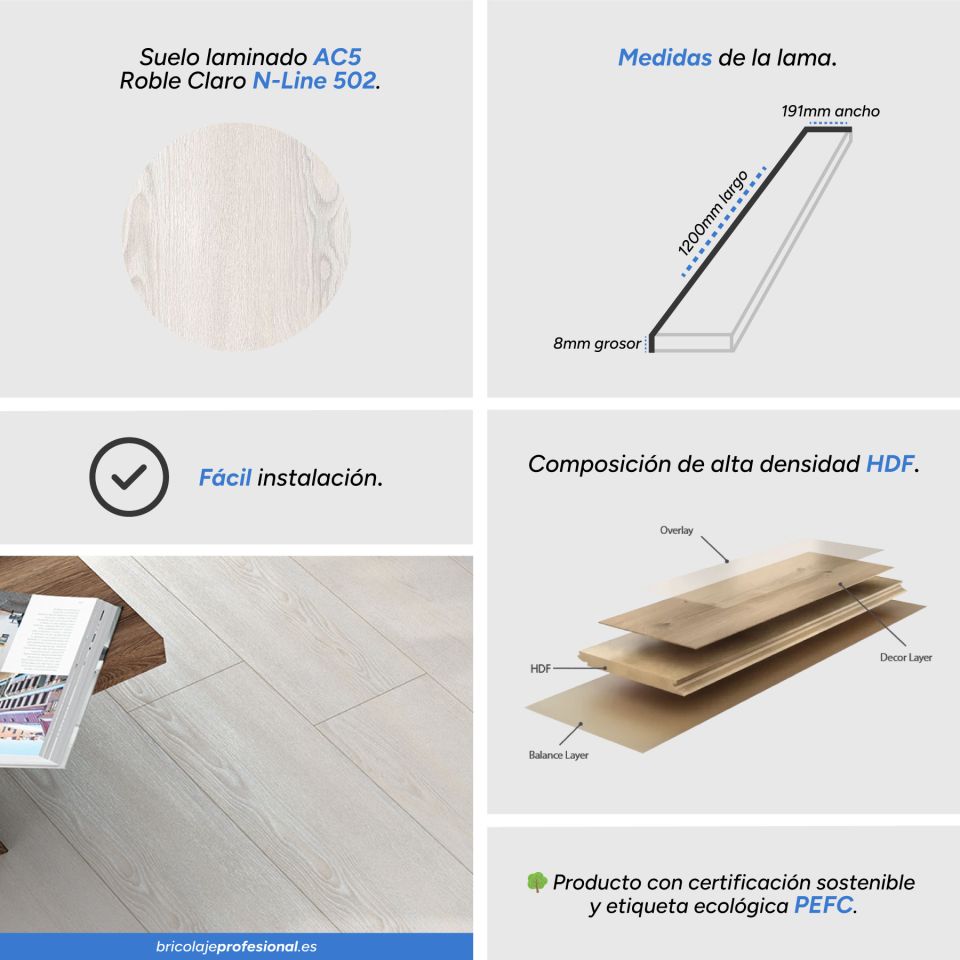 Características Suelo Laminado AC5 N-Line Roble claro 502