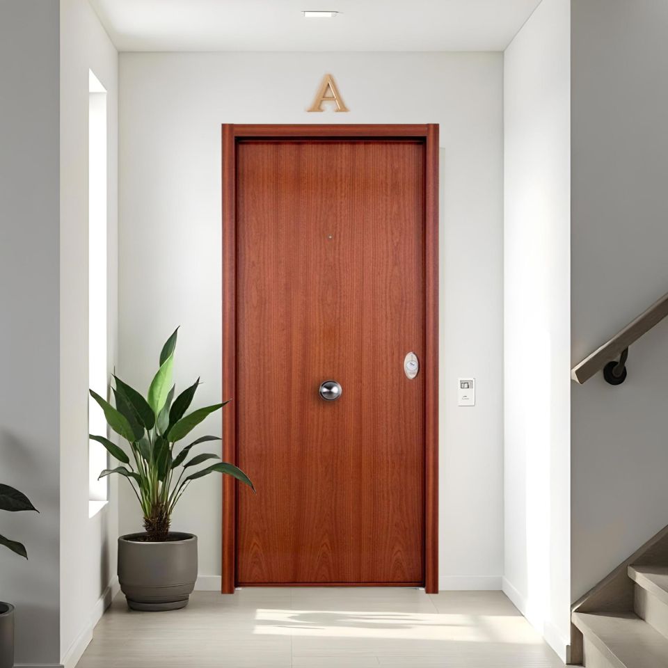 puerta acorazada sapelly serie v instalada en un piso de edificio moderno