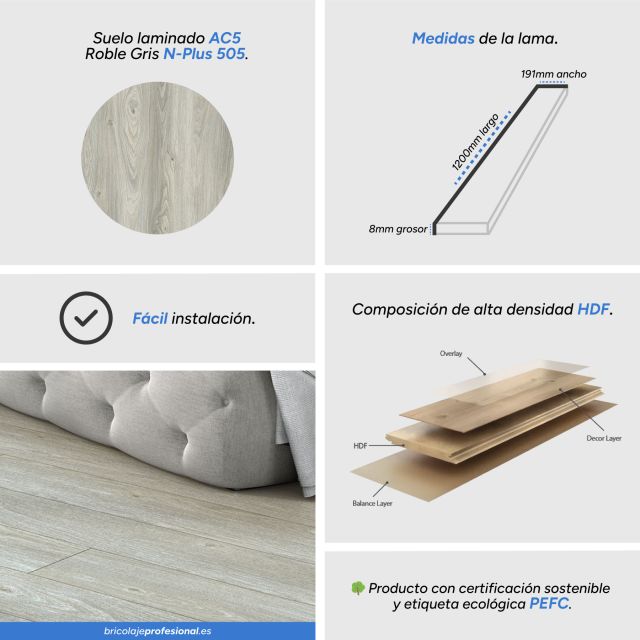 Características del Suelo Laminado AC5 N-Plus Roble 505
