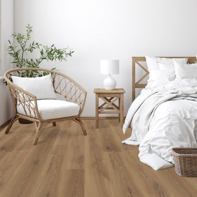 Suelo Laminado Hidrofugo Ac5 8Mm Habitat Historic Oak H 611 Instalado En Una Habitacion 4040F881