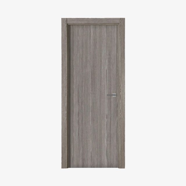 Puerta Laminada G1000 Zenic Perciber En Vista Frontal Con Acabado Gris Veteado Y Tirador Metálico.