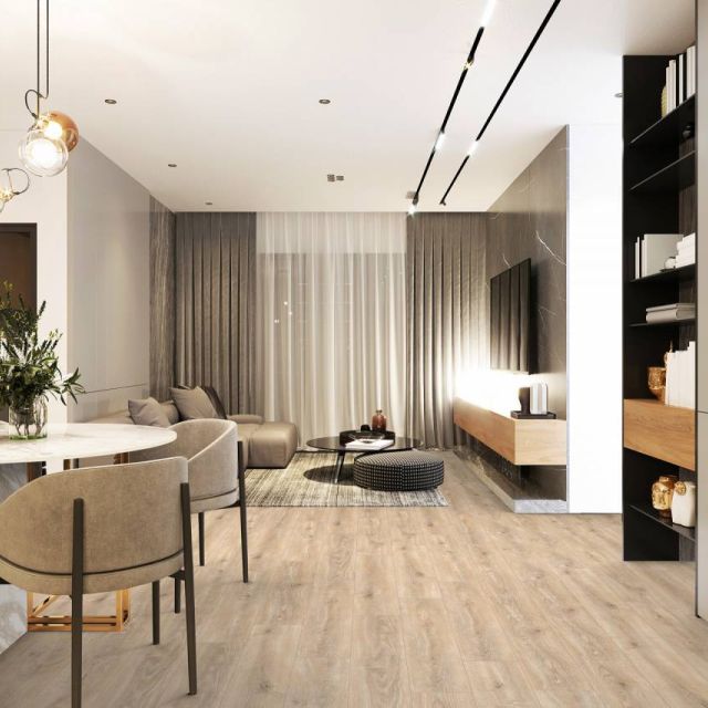Suelo Laminado Hidrofugo Ac5 12Mm Habitat Plus Roble 123 Instalado En Una Cocina A53E2928