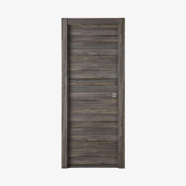 Puerta Laminada Modelo X1000 Color Vulcano De Perciber, Acabado En Veta Gris Oscura.