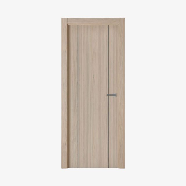 Puerta Laminada G1006 Roble Estrío Con Greca Negra De Perciber En Fondo Blanco