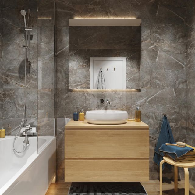 Revestimiento Pared Spc Marble Skin Instalada En Un Bano E7116A5A