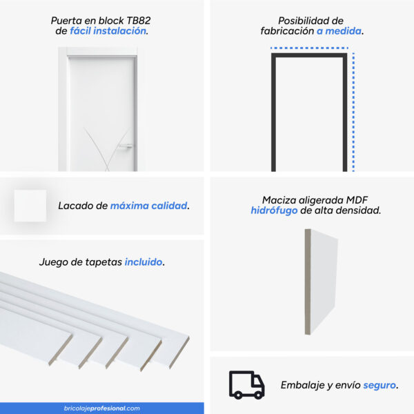 Características Principales De La Puerta Lacada Blanca En Block Maciza Mod Tb82