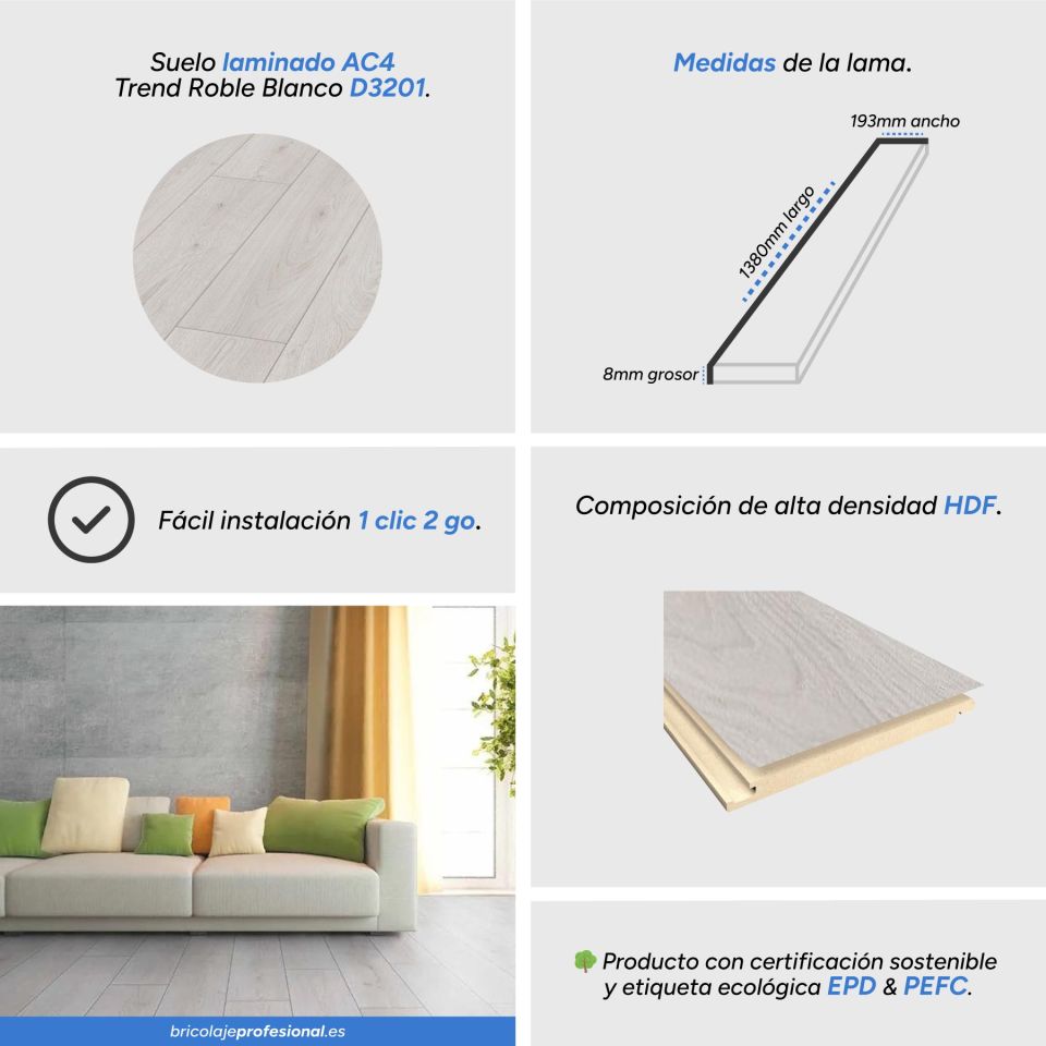 Características del suelo laminado roble blanco D3201