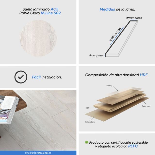 Características Suelo Laminado AC5 N-Line Roble claro 502