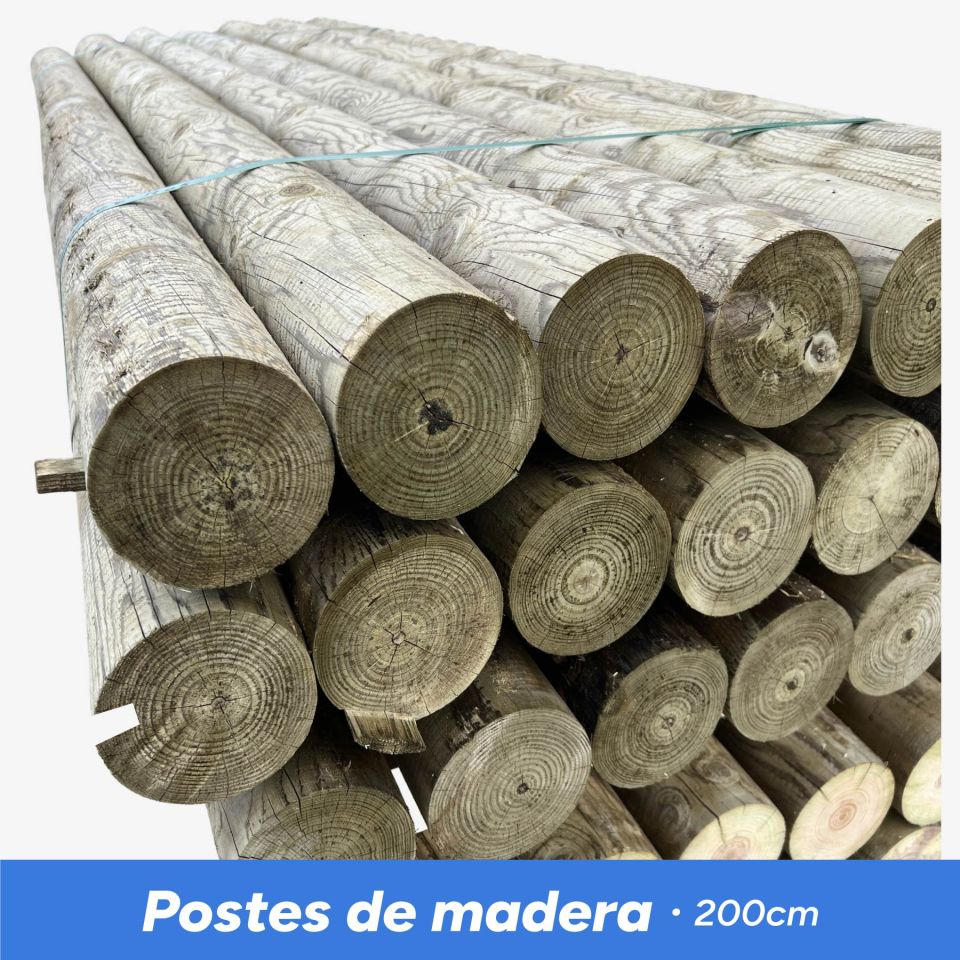 Pack de postes de madera 2 metros redondos, tratados para exteriores y listos para cercados o estructuras