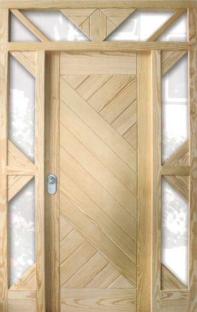 Puerta de madera exterior a medida con fijos