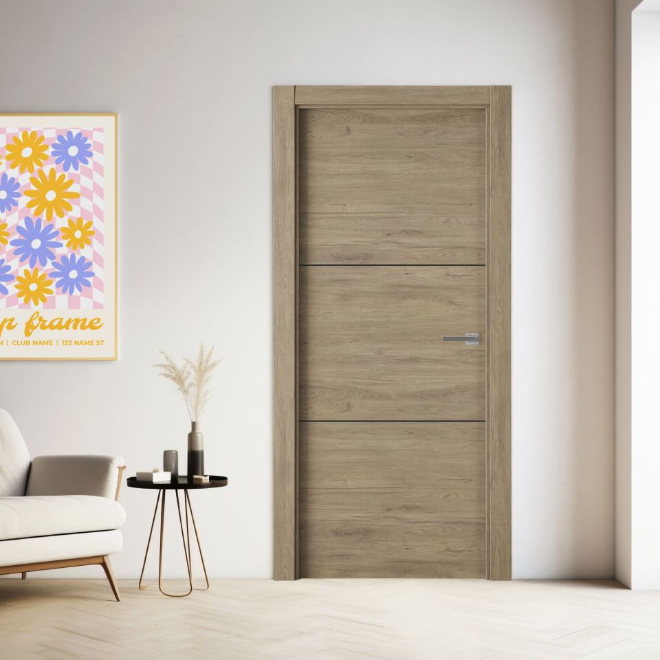 puerta laminada x2002 roble urban greca negra perciber sobre fondo blanco
