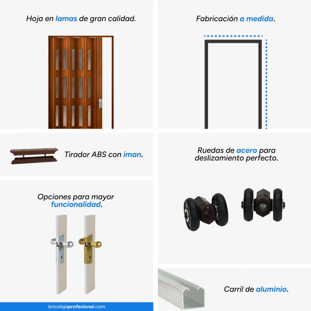 caracteristicas principales de la puerta plegable pvc con cristal color cerezo