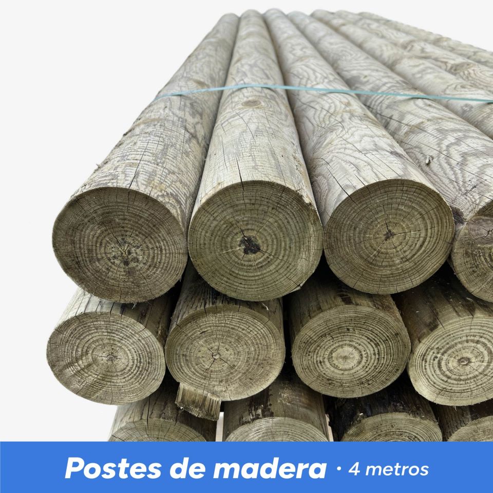 Postes de madera 4 metros redondos apilados, ideales para vallados, cercas rurales y estructuras exteriores