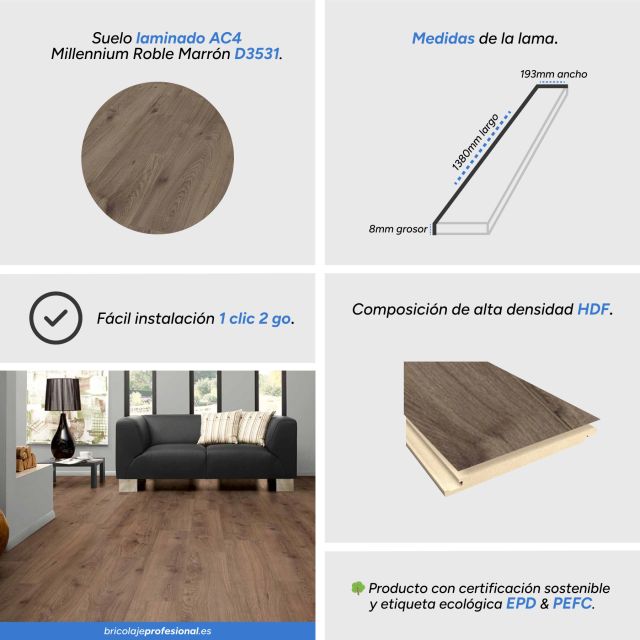 Características del suelo laminado roble marrón d3531