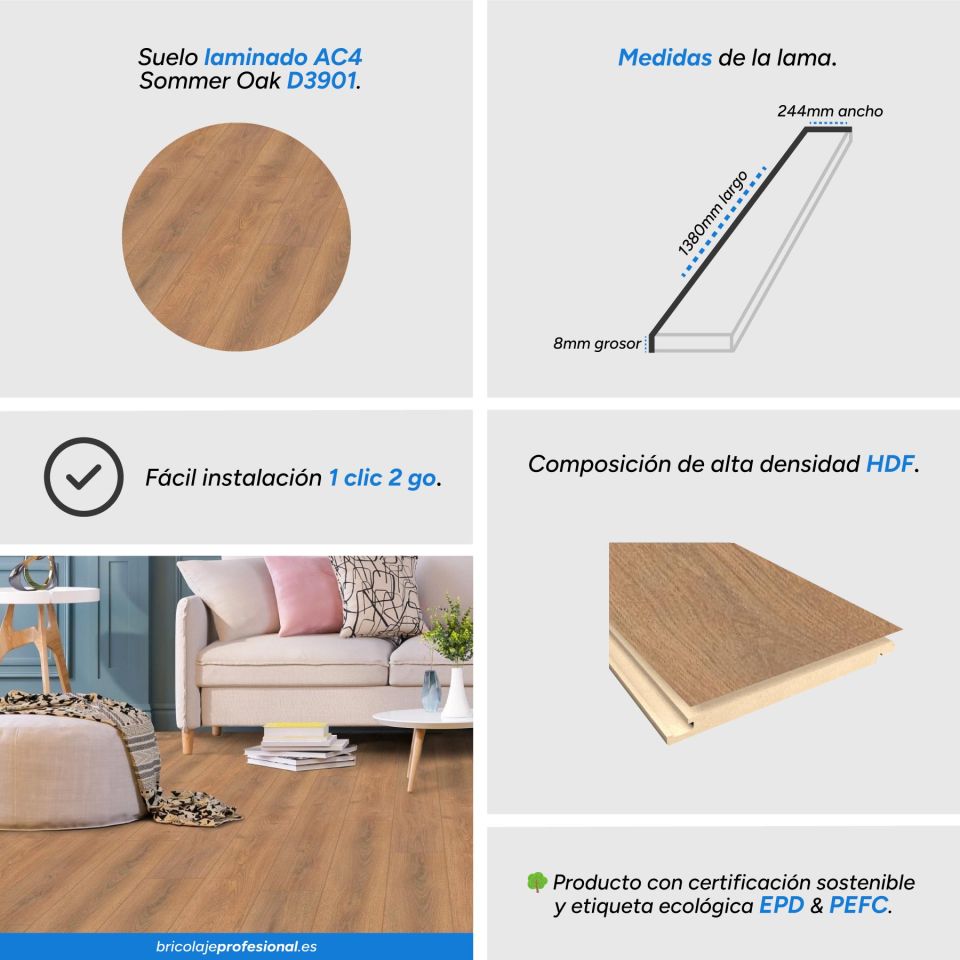 Características suelo laminado roble Sommer D3901