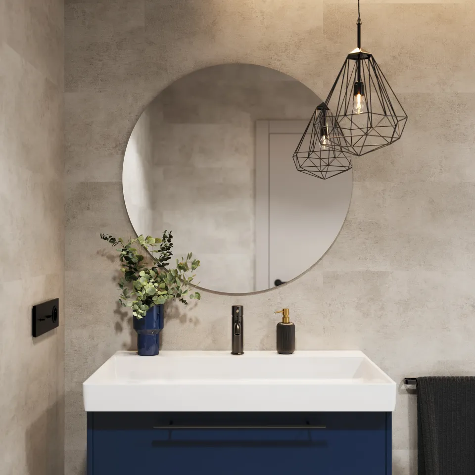 revestimiento pared spc concrete beige 120 x 60 cm instalado en un baño