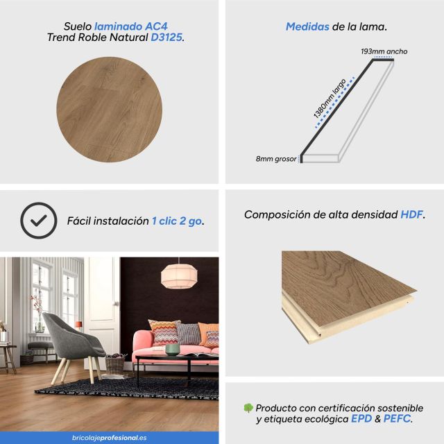Características del suelo laminado roble natural D3125