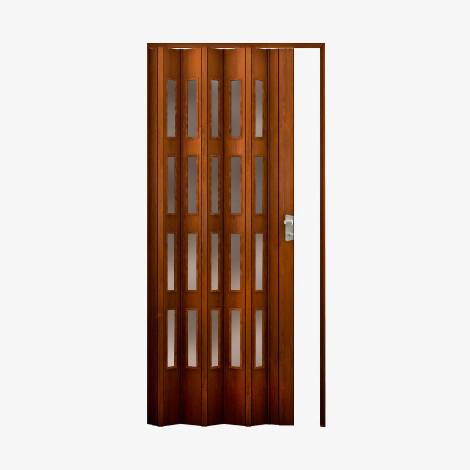 Puerta plegable pvc con cristal color cerezo