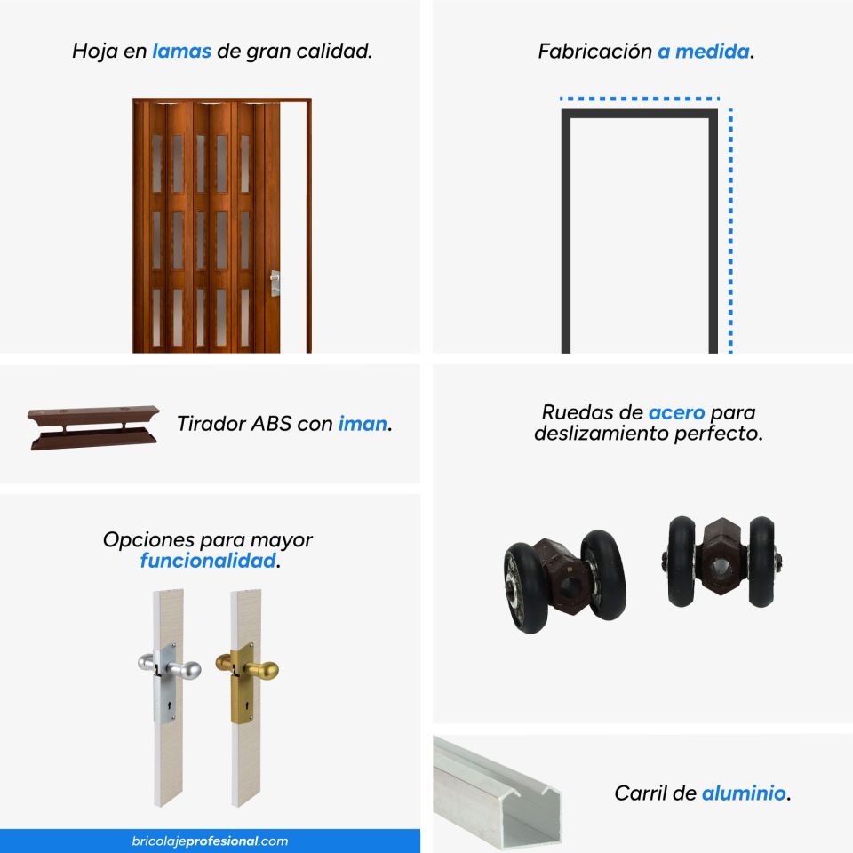 caracteristicas principales de la puerta plegable pvc con cristal color cerezo