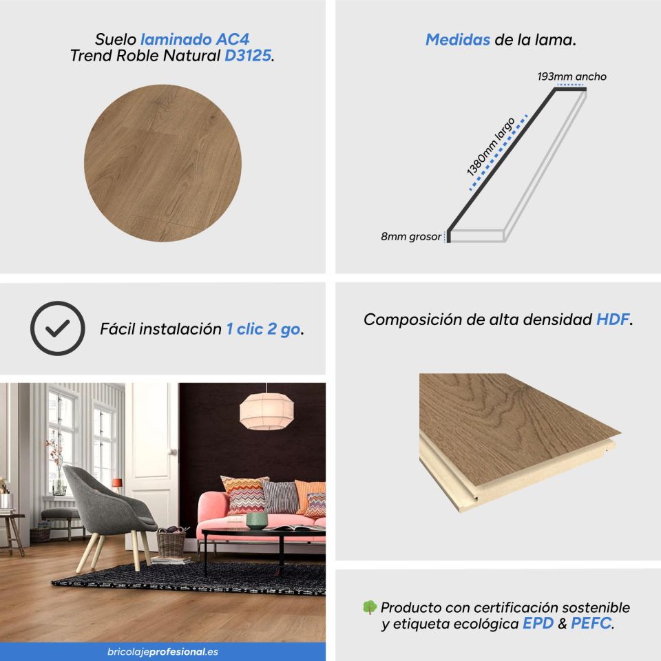 Características del suelo laminado roble natural D3125