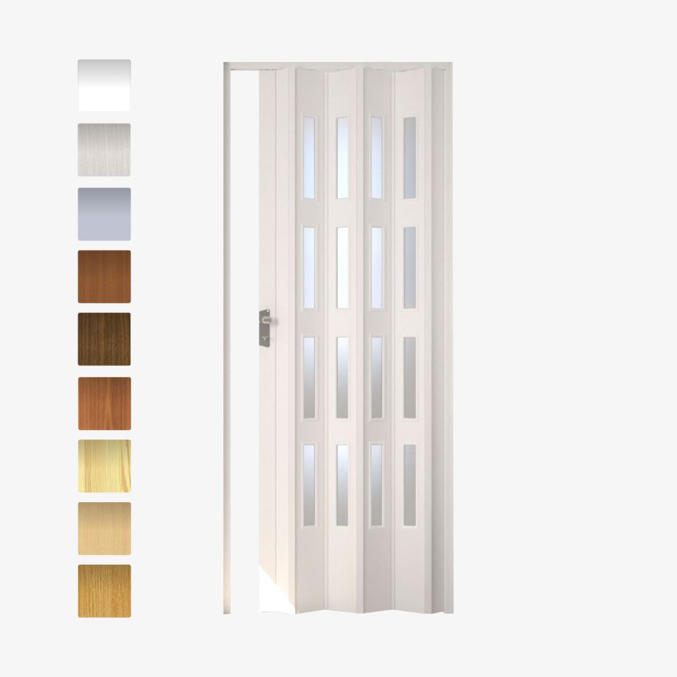Puerta plegable de PVC con cristal a medida (varios colores)