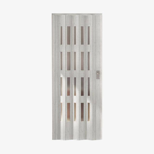 Puerta plegable pvc blanco vetas con cristal