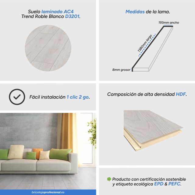 Características del suelo laminado roble blanco D3201