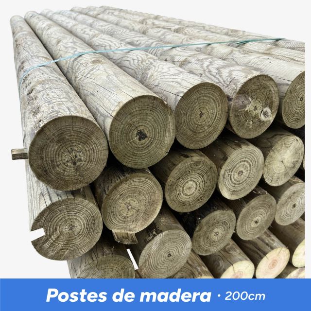 Pack de postes de madera 2 metros redondos, tratados para exteriores y listos para cercados o estructuras