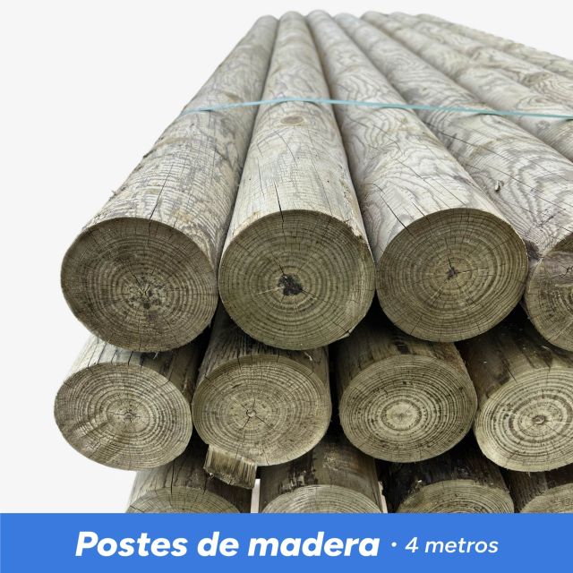 Postes de madera 4 metros redondos apilados, ideales para vallados, cercas rurales y estructuras exteriores