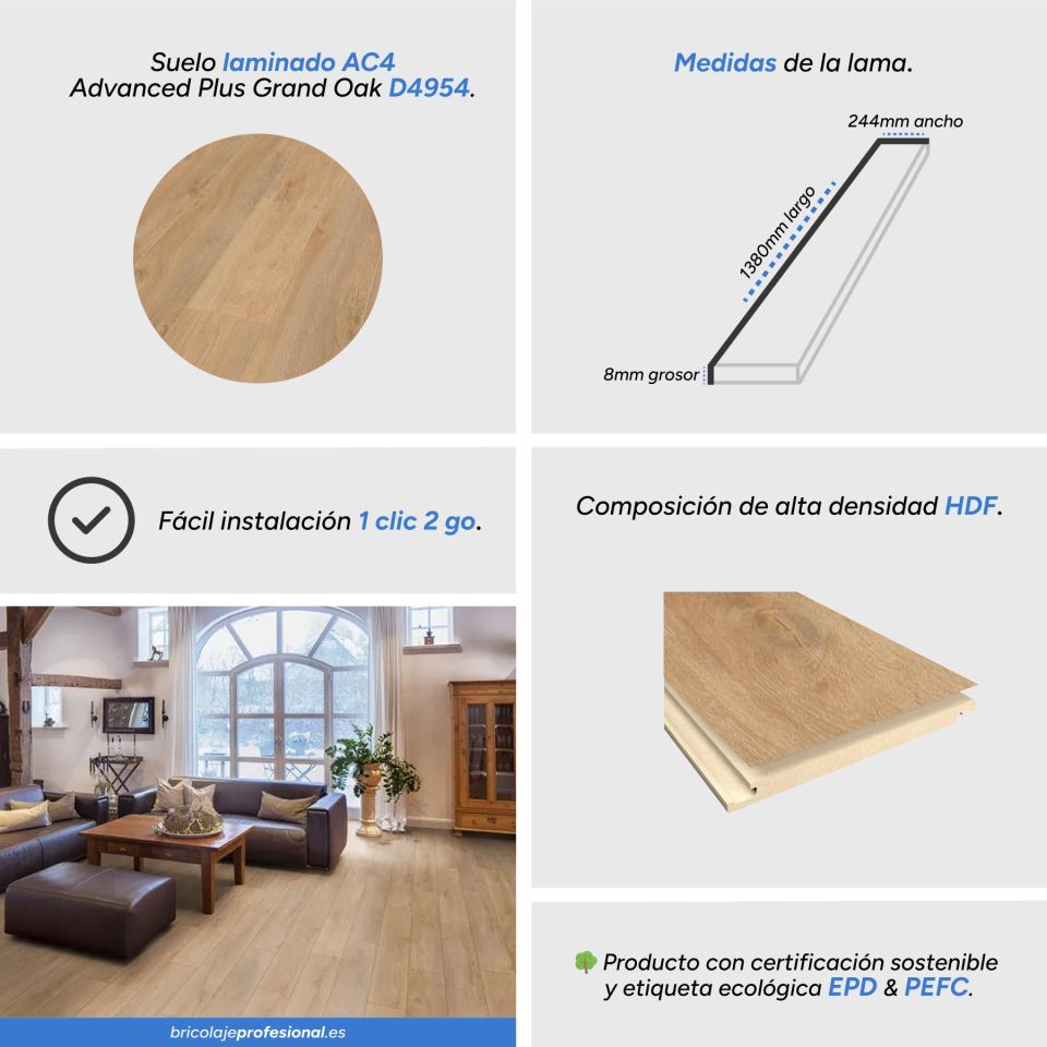 características principales del suelo laminado roble d4954