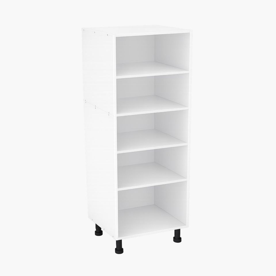 Mueble columna de cocina despensero blanco con estantes interiores y patas regulables de 220cm de alto