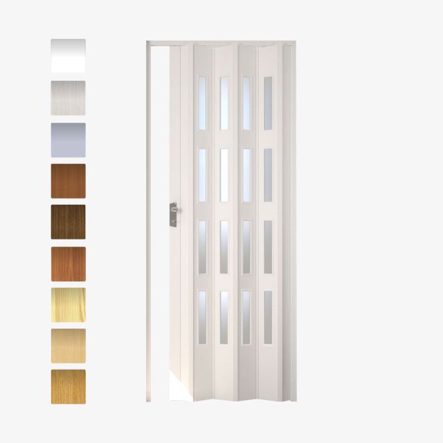 Puerta plegable de PVC con cristal a medida (varios colores)