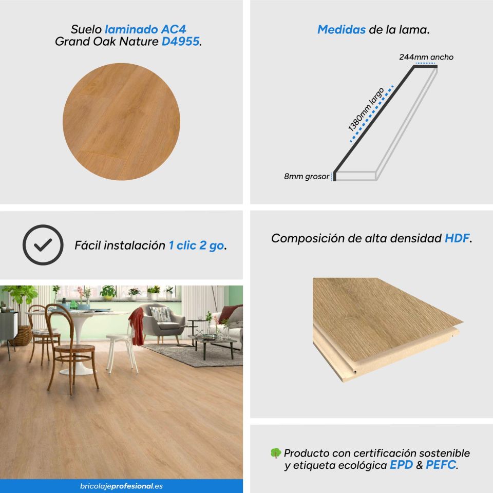 características del suelo laminado roble natural D4955