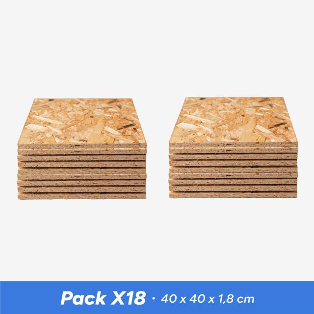 Pack 16 tableros OSB 40 x 40 x 1,8 cm