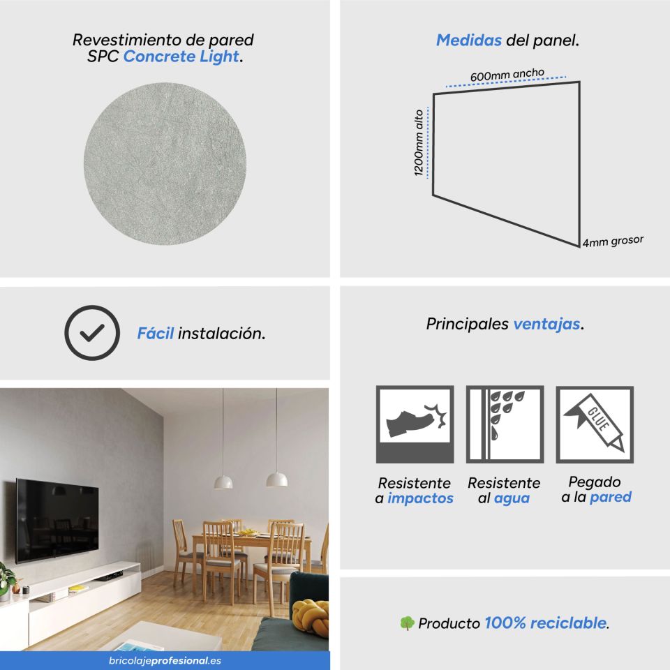 características del revestimiento pared spc concrete light 120 x 60 cm