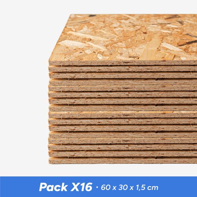 Pack 16 tableros OSB 60 x 30 x 1,5 cm