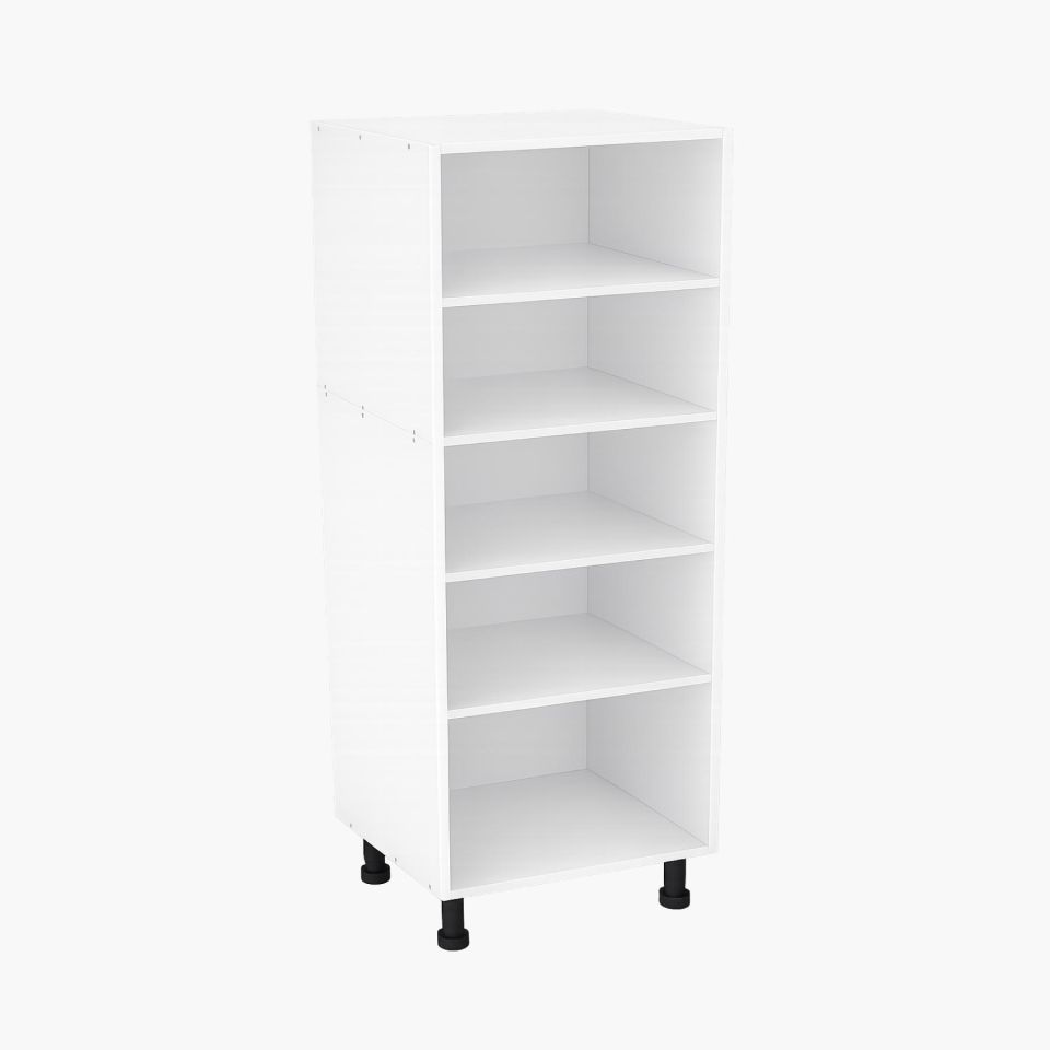 Mueble columna de cocina despensero blanco con estantes interiores y patas regulables