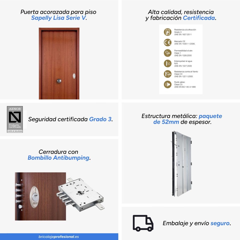características de la puerta acorazada sapelly serie v interior