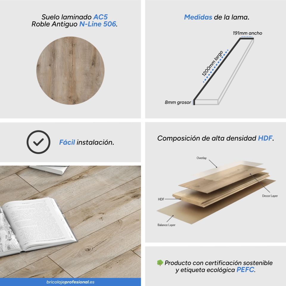 Características Suelo Laminado AC5 N-Line Roble antiguo 506
