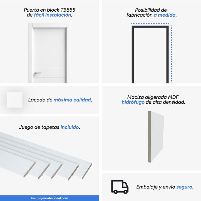 Puerta blanca lacada en block maciza mod. TB855