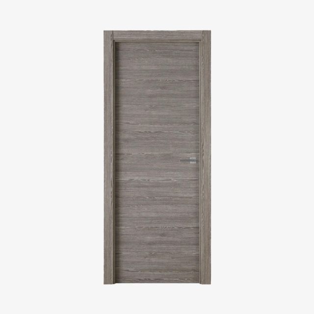 Puerta Laminada X1000 Zenic Perciber En Acabado Gris Con Vetas Horizontales Y Tirador Metálico, Modelo Presentado En Vista Frontal.