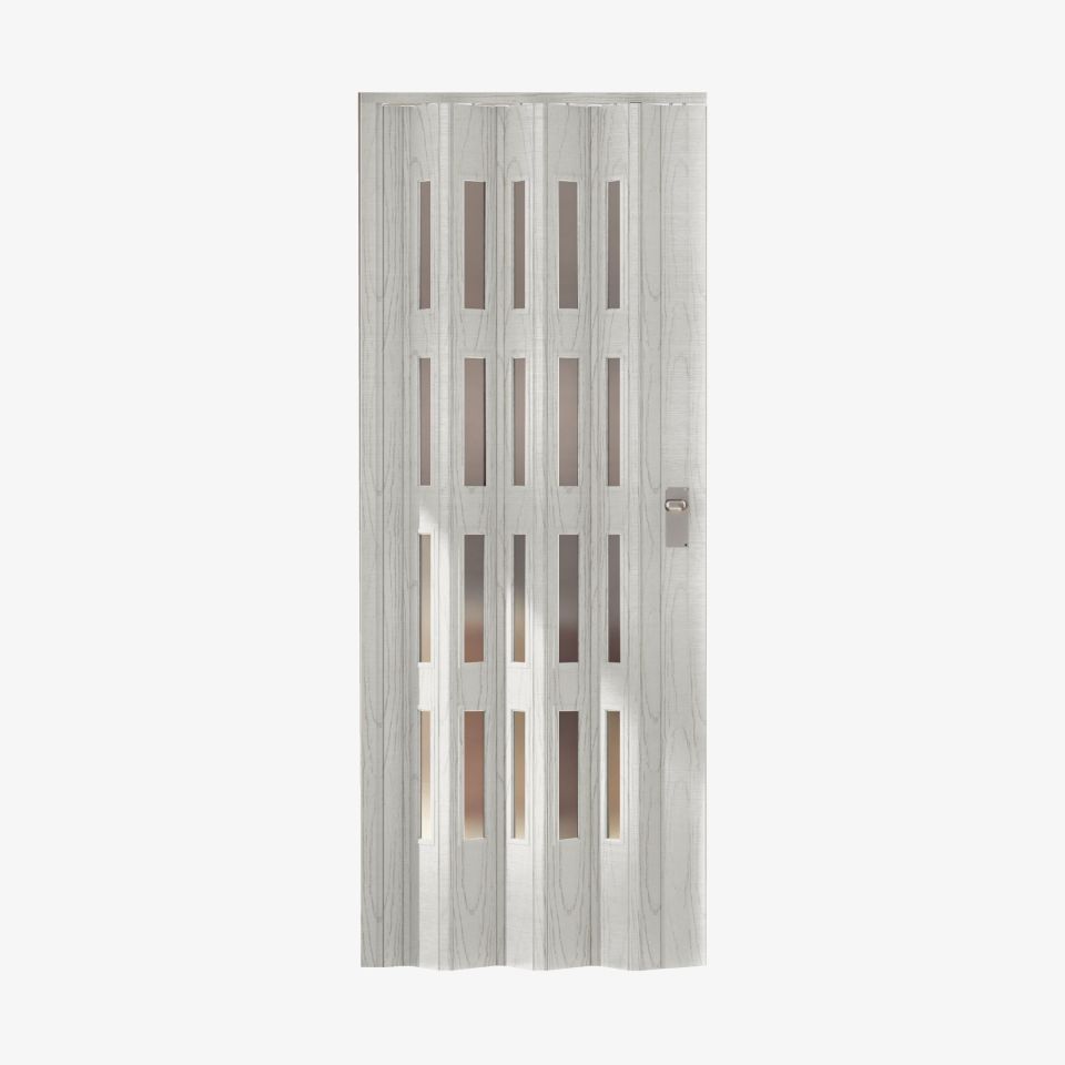Puerta plegable pvc blanco vetas con cristal