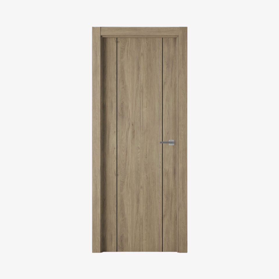 puerta laminada g1006 roble urban con greca negra perciber en fondo blanco