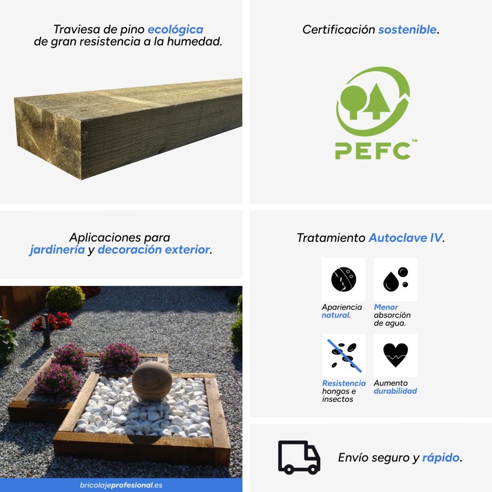 características principales de las ecotraviesas de pino nivel IV