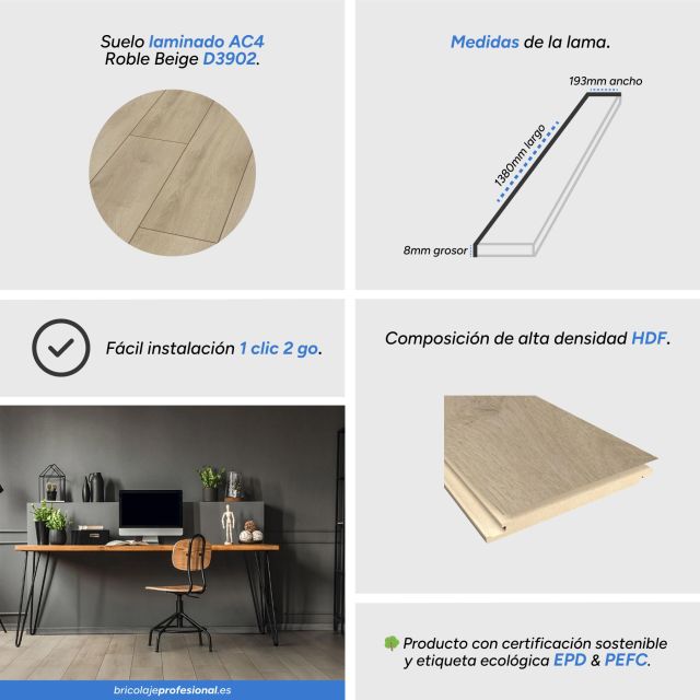 Características del suelo laminado roble beige d3902